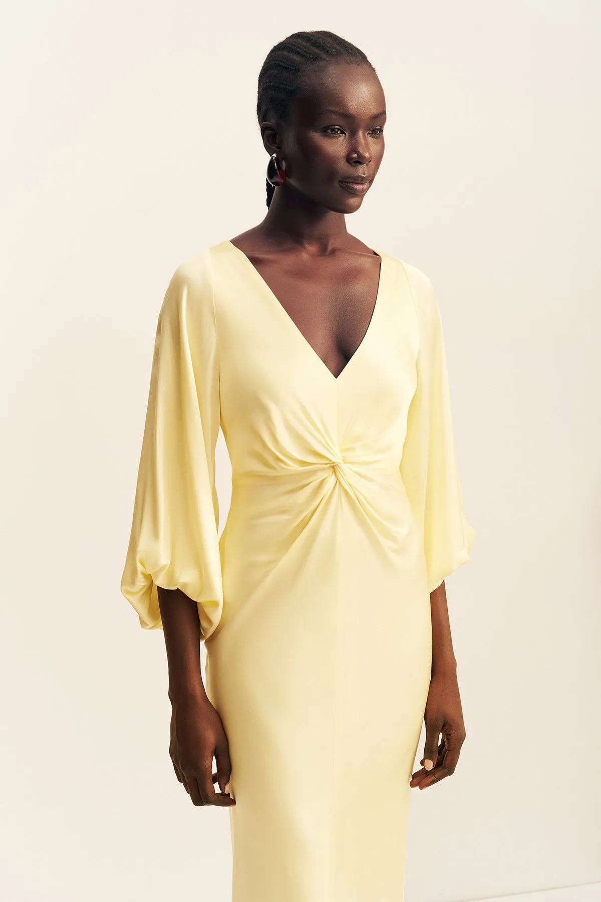 LUMIERE KNOT FRONT MIDI DRESS - GOLDEN HOUR sold by Shona Joy product image thumbnail 2
