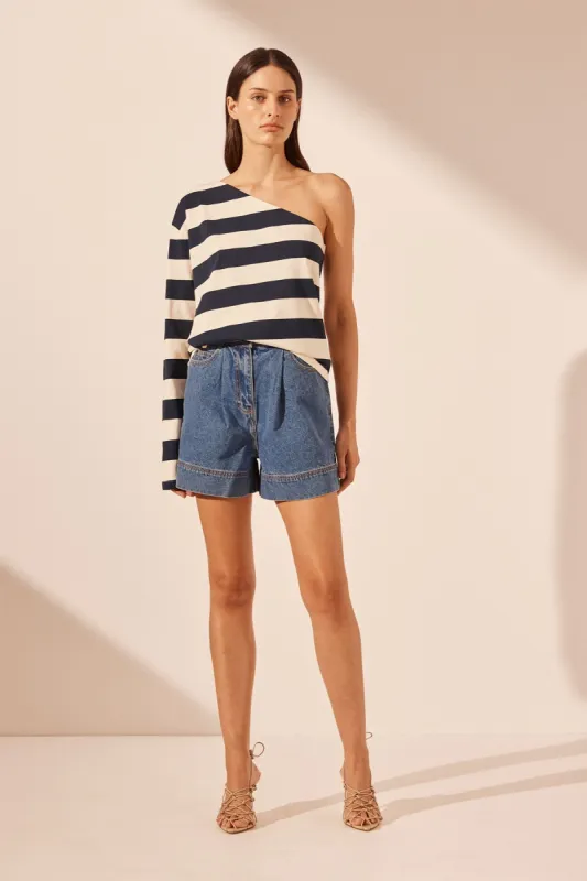 GIA ONE SHOULDER TEE - NAVY/CREAM sold by Shona Joy