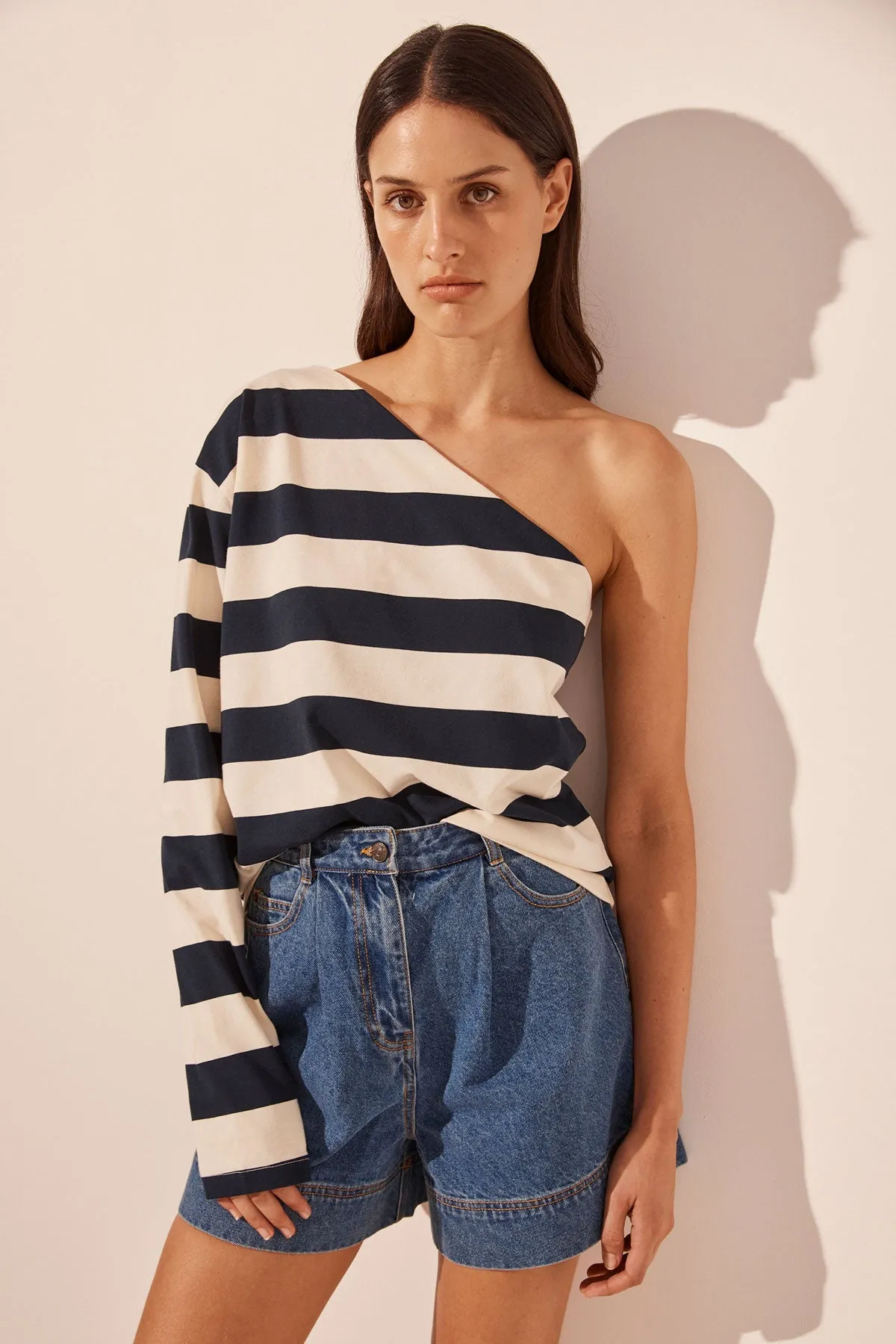 GIA ONE SHOULDER TEE - NAVY/CREAM sold by Shona Joy product image thumbnail 2