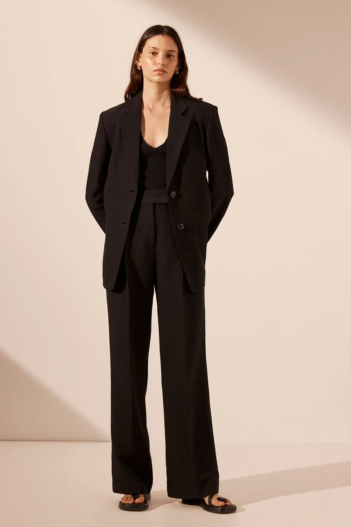 IRENA OVERSIZED TAILORED BLAZER - BLACK sold by Shona Joy
