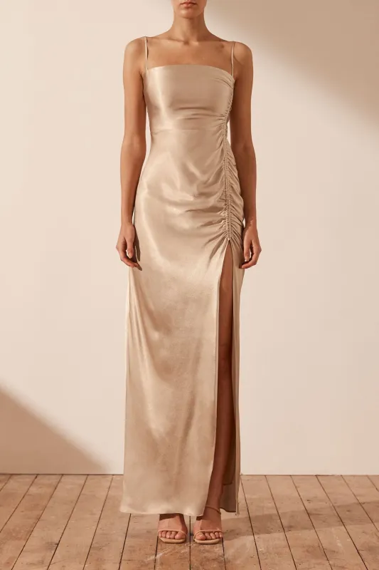 LA LUNE RUCHED MAXI DRESS - GOLD sold by Shona Joy