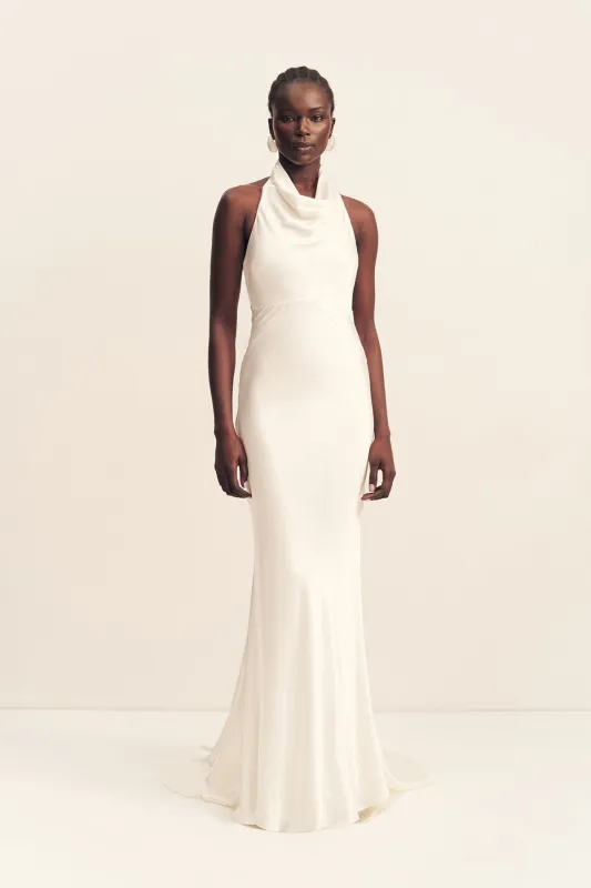 LA LUNE HIGH COWL OPEN BACK GOWN - WHITE sold by Shona Joy
