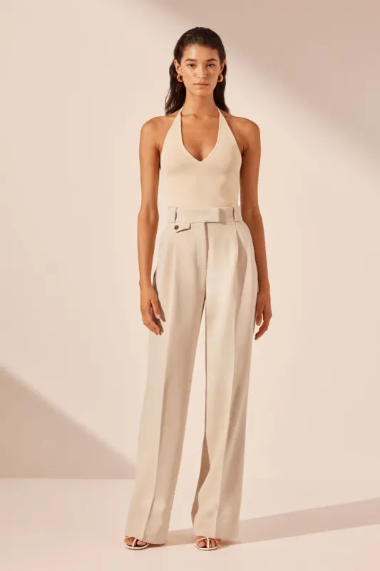 BASIC PLUNGED HALTER TOP - BONE sold by Shona Joy