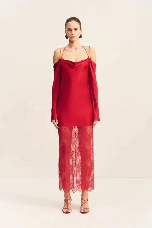 LABYRINTH LACE OFF SHOULDER MAXI DRESS - CHERRY sold by Shona Joy