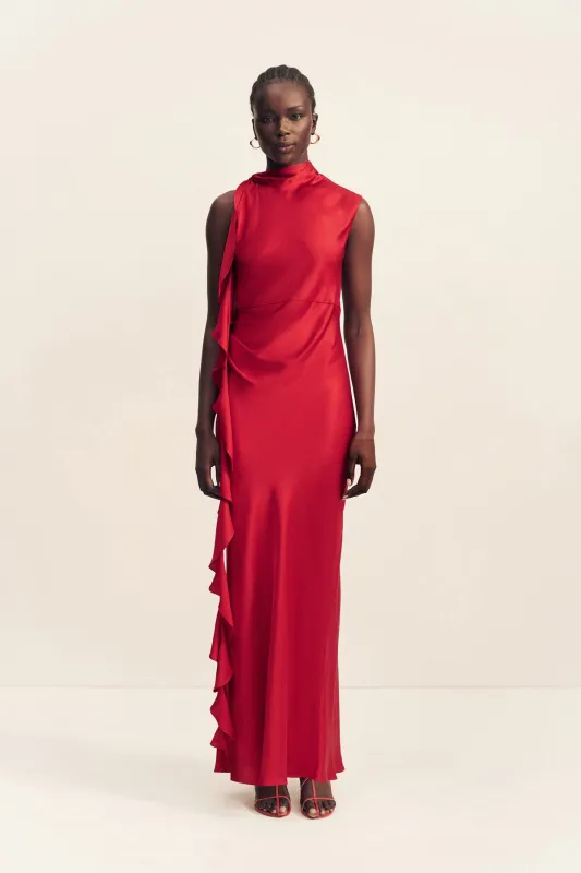 AGNES DRAPED RUFFLE MAXI DRESS - CHERRY sold by Shona Joy