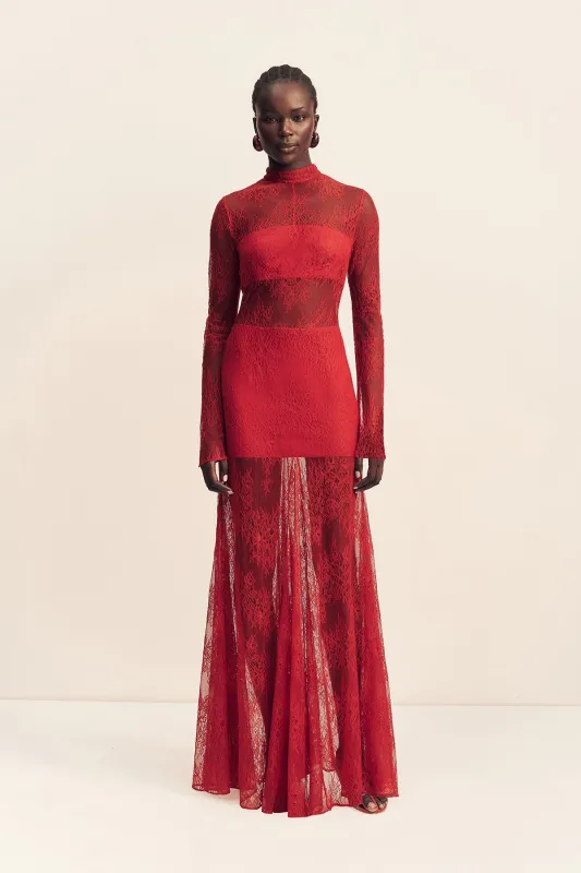 LABYRINTH LACE HIGH NECK MAXI DRESS - CHERRY sold by Shona Joy