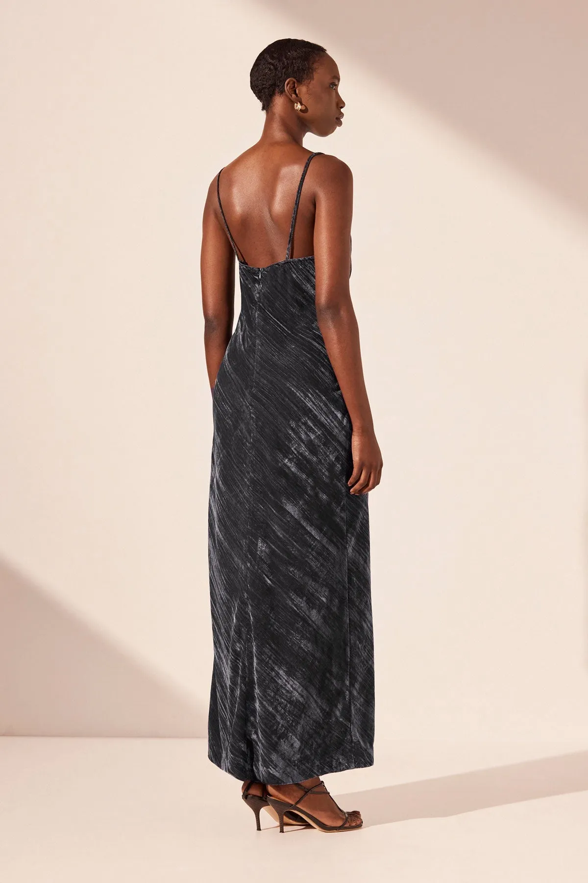 HOLLI PLUNGED GATHERED MIDI DRESS - DARK ASH sold by Shona Joy product image thumbnail 5