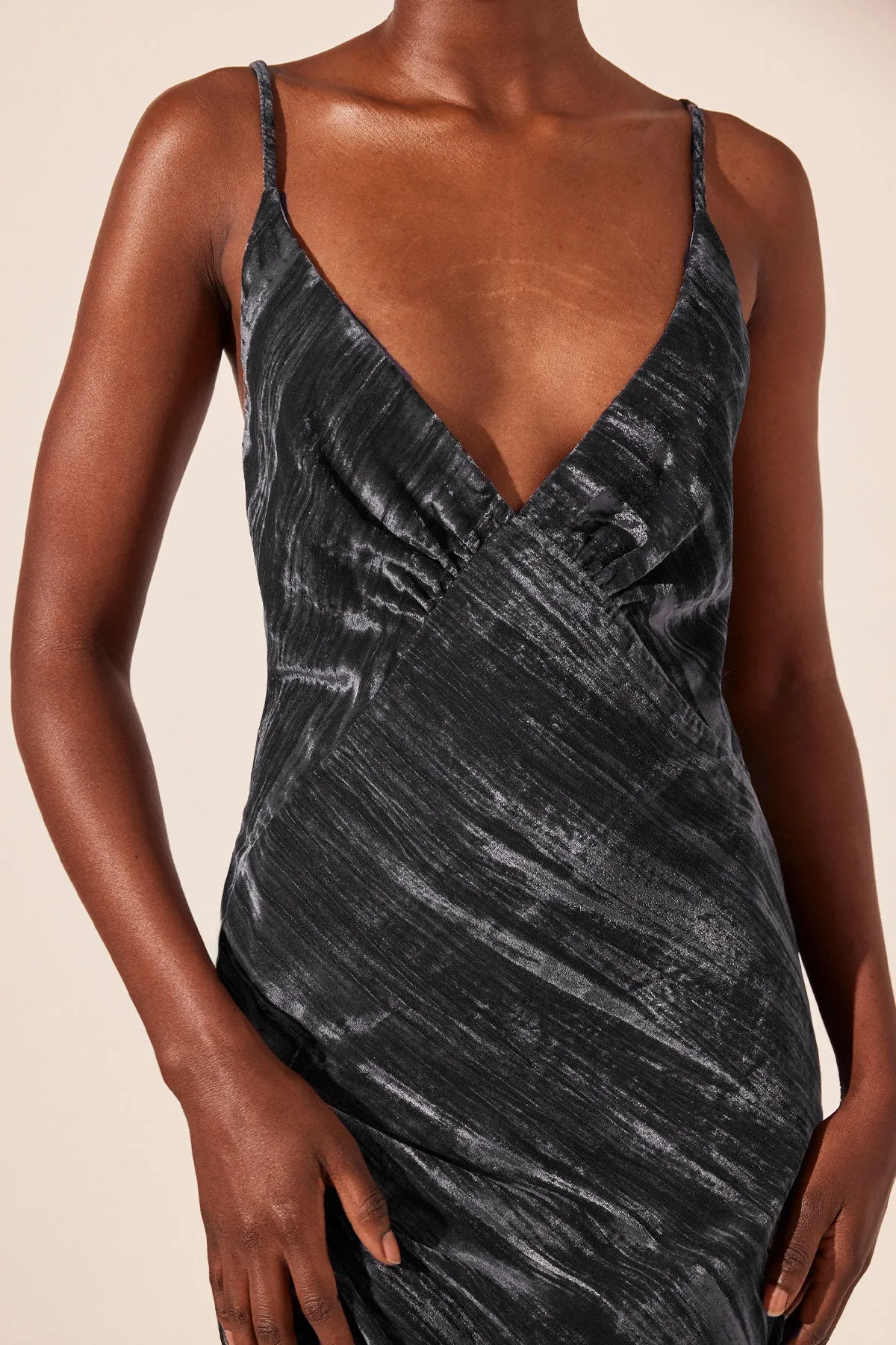 HOLLI PLUNGED GATHERED MIDI DRESS - DARK ASH sold by Shona Joy product image thumbnail 3