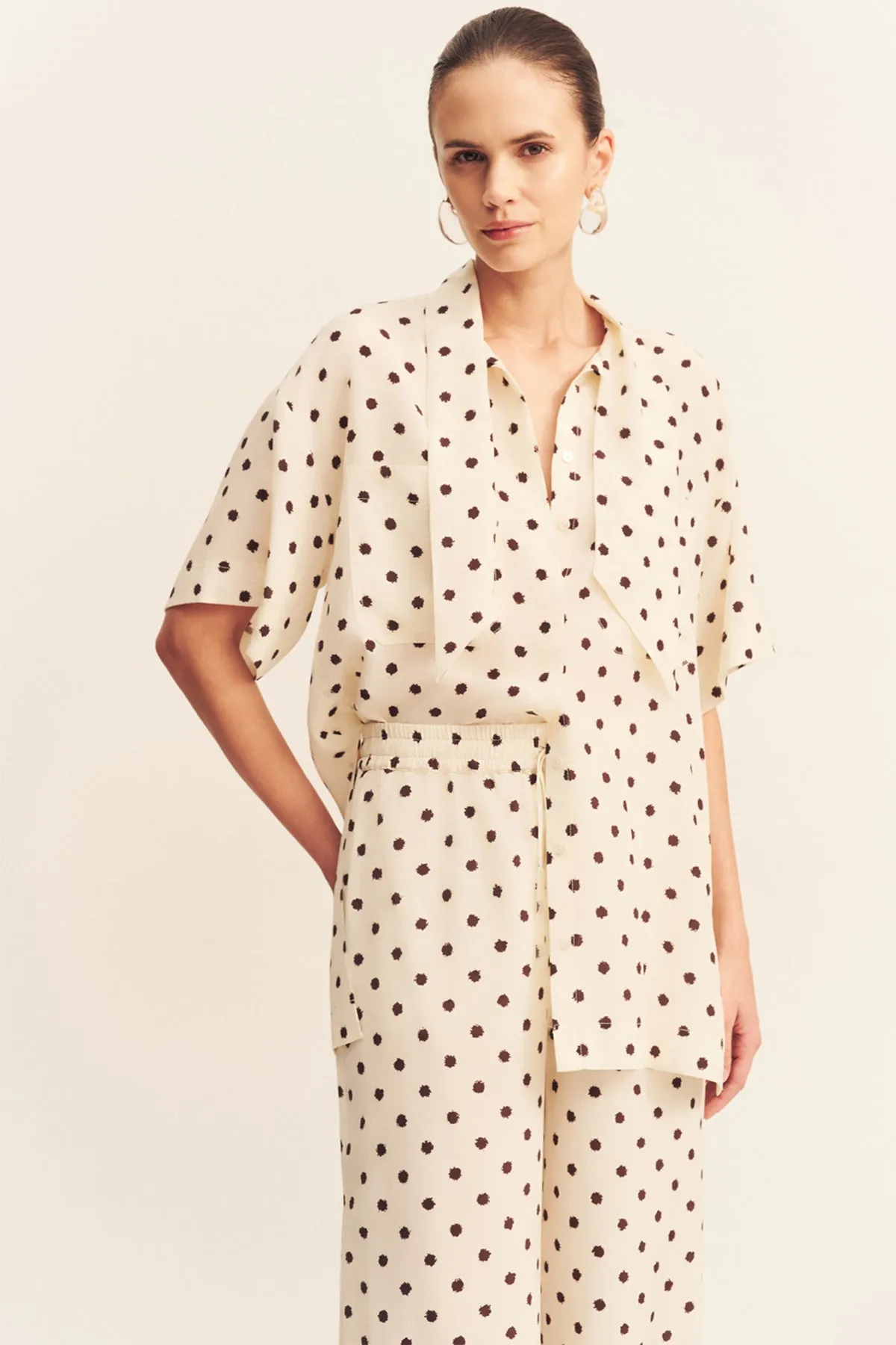 HOUSTON SHEER SHIRT WITH TIE - BLANC POLKA sold by Shona Joy product image thumbnail 2