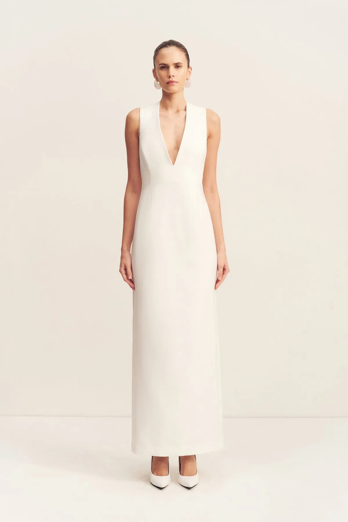OTIS PLUNGED FITTED MAXI DRESS - IVORY sold by Shona Joy