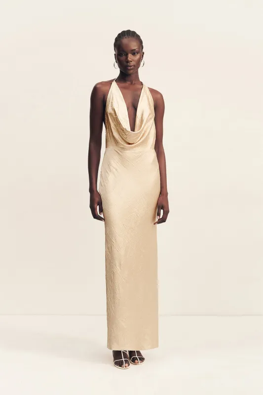 ANDIE CRUSHED LOW COWL MAXI DRESS - CHAMPAGNE made by Shona Joy
