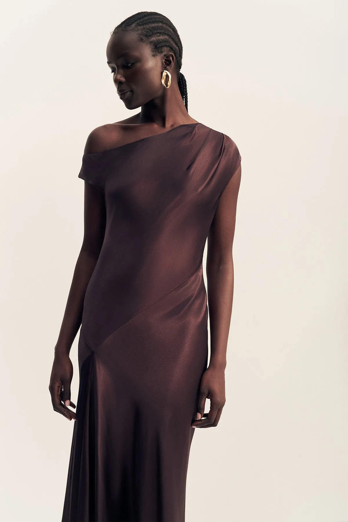 LA LUNE ASYMMETRICAL DRAPED MAXI DRESS - ESPRESSO sold by Shona Joy product image thumbnail 2