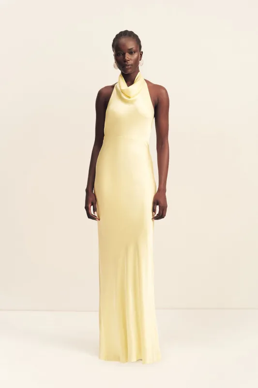 LA LUNE HIGH COWL OPEN BACK MAXI DRESS - LEMON sold by Shona Joy