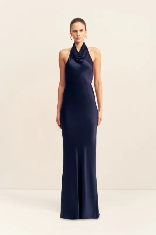 LA LUNE HIGH COWL OPEN BACK MAXI DRESS - MIDNIGHT sold by Shona Joy