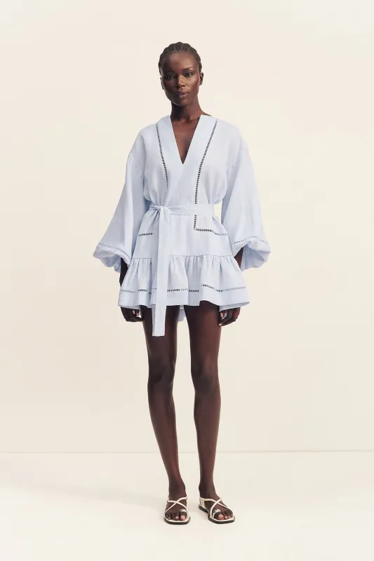 TOMMY LINEN BALLOON SLEEVE MINI DRESS - SKY made by Shona Joy