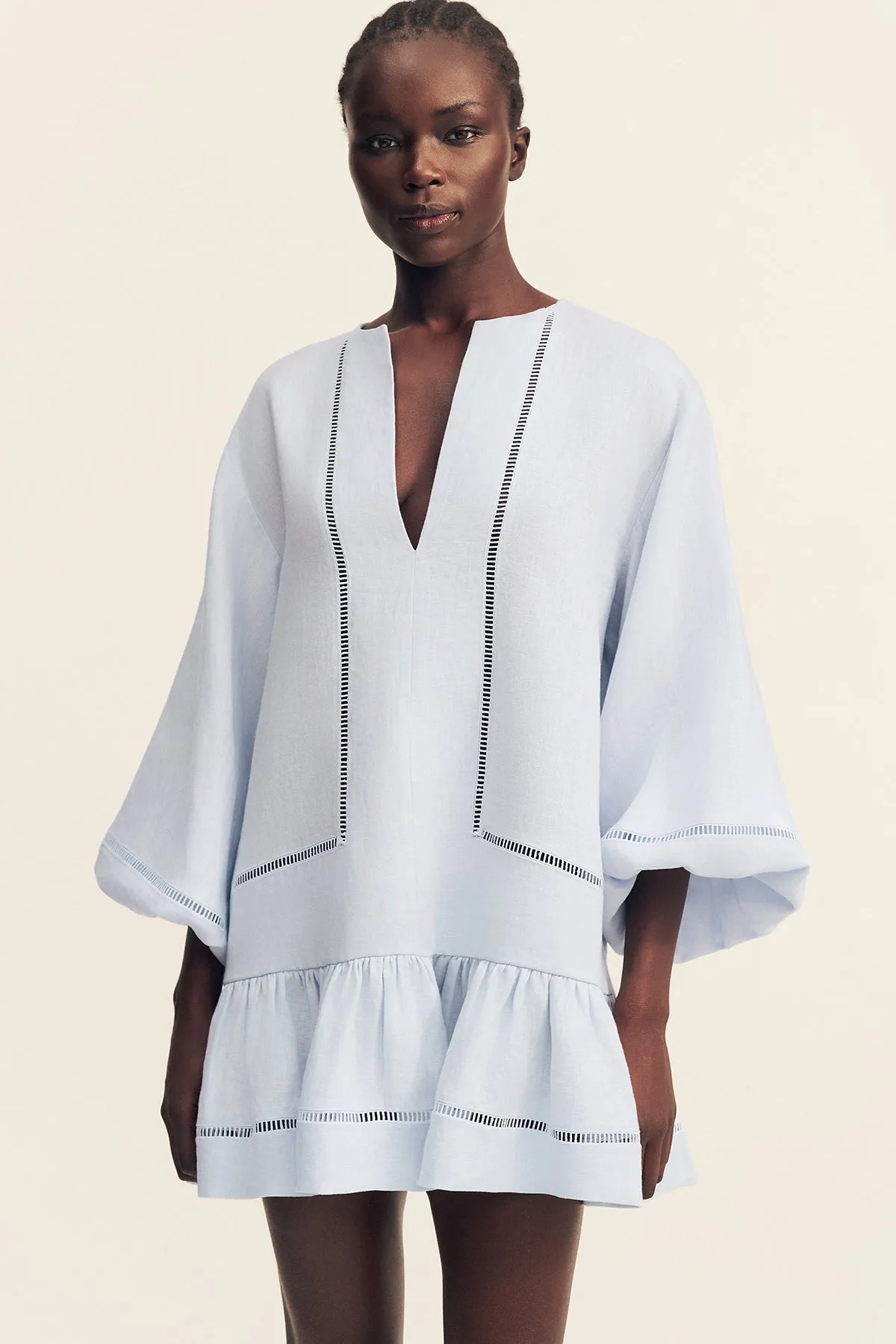 TOMMY LINEN BALLOON SLEEVE MINI DRESS - SKY sold by Shona Joy product image thumbnail 2