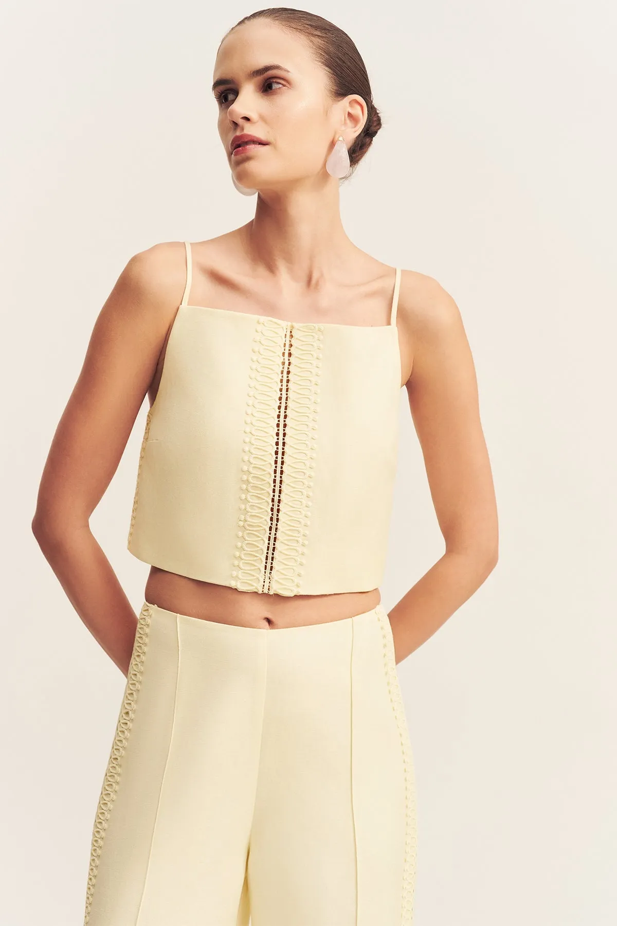 WRIGHT LACE LINEN BLEND CROPPED CAMI sold by Shona Joy product image thumbnail 2