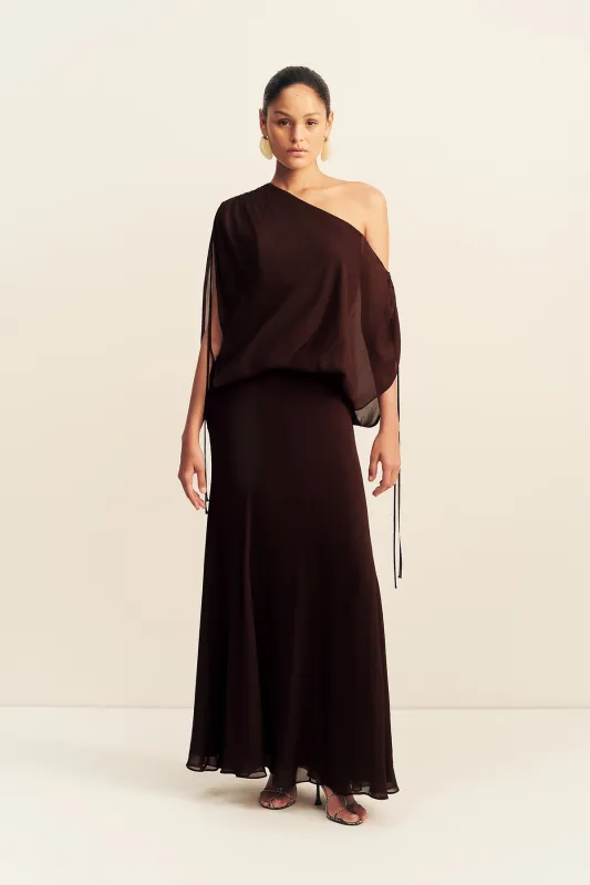AMINA OFF SHOULDER BLOUSON MAXI DRESS - RISTRETTO made by Shona Joy