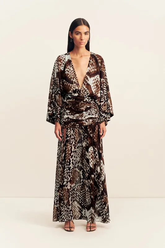 MAIA LONG SLEEVE PLUNGED MAXI DRESS made by Shona Joy