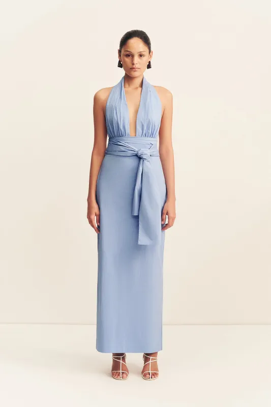 CAMPBELL HALTER PLUNGED MAXI DRESS - AZURINE made by Shona Joy