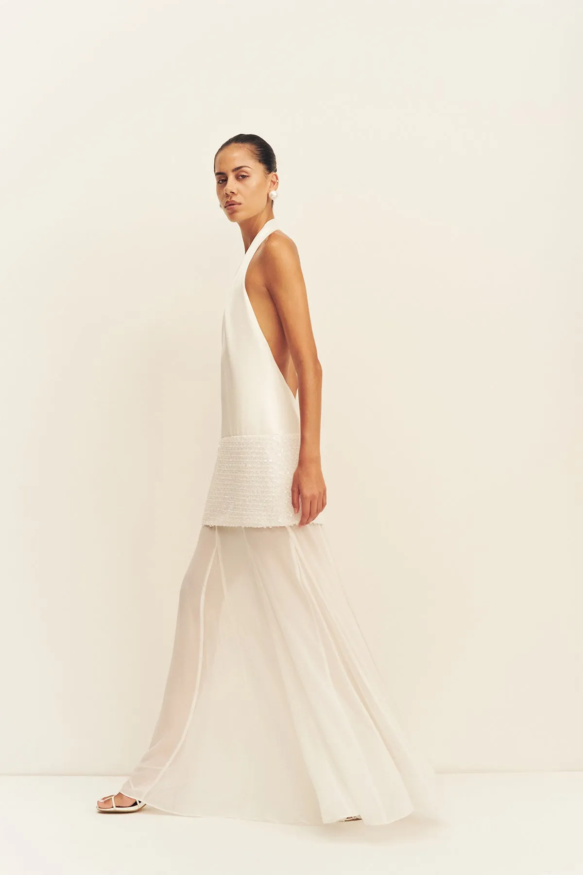 BIANCA HALTER PLUNGED MAXI DRESS - IVORY sold by Shona Joy product image thumbnail 3