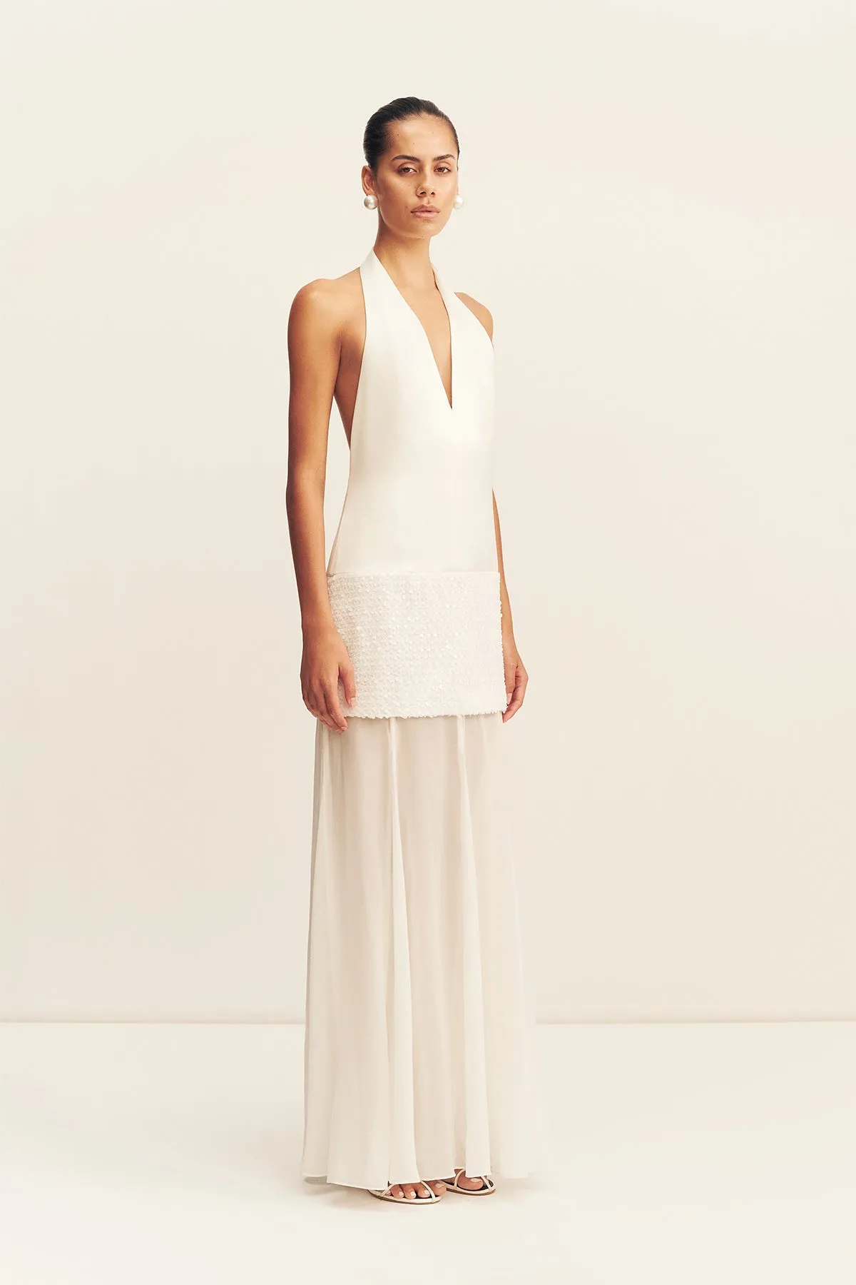 BIANCA HALTER PLUNGED MAXI DRESS - IVORY sold by Shona Joy product image thumbnail 4