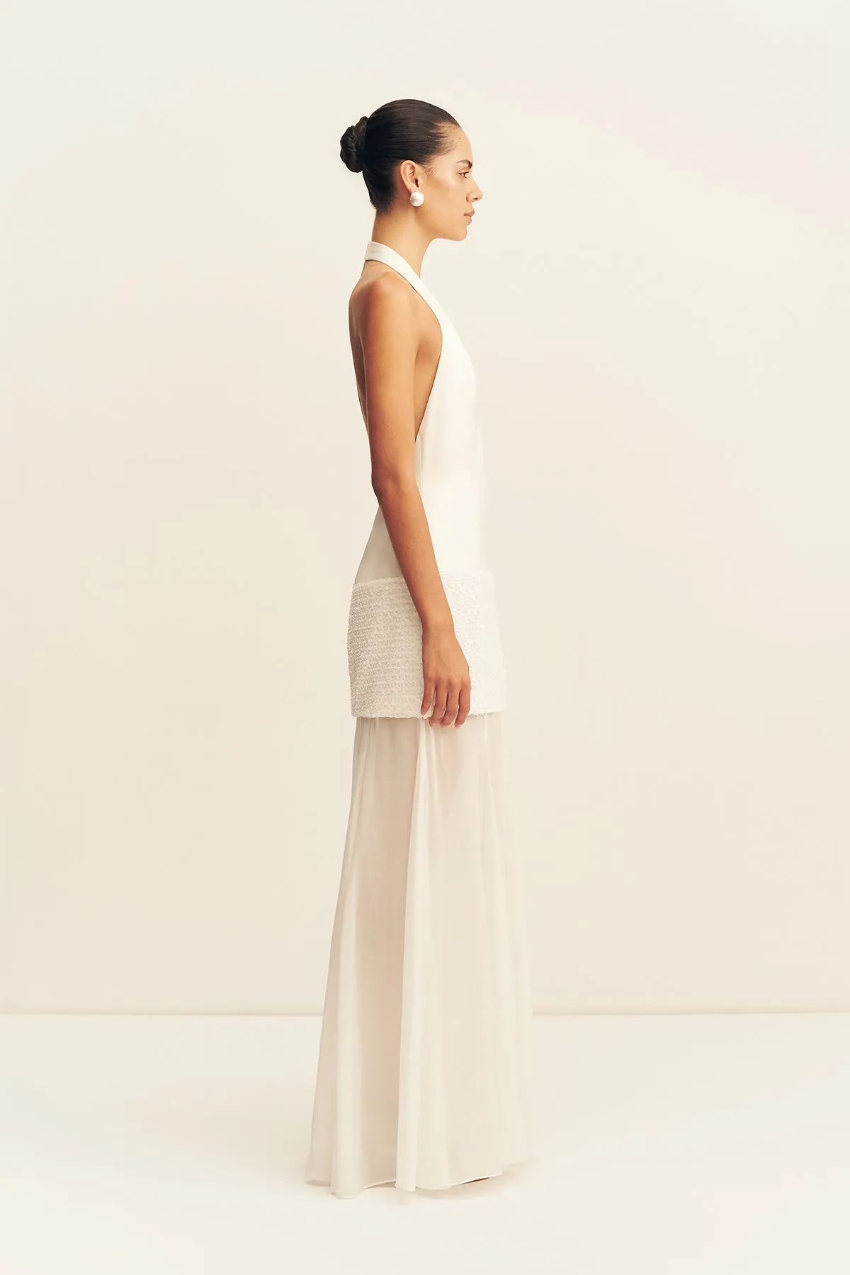 BIANCA HALTER PLUNGED MAXI DRESS - IVORY sold by Shona Joy product image thumbnail 5