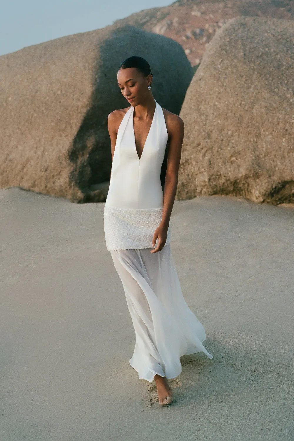 BIANCA HALTER PLUNGED MAXI DRESS - IVORY sold by Shona Joy product image thumbnail 2