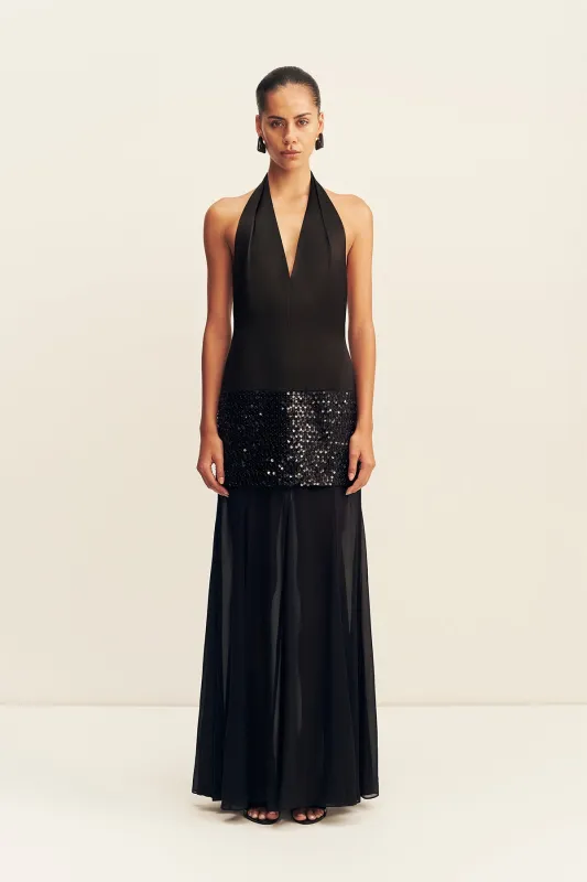 BIANCA HALTER PLUNGED MAXI DRESS - BLACK made by Shona Joy