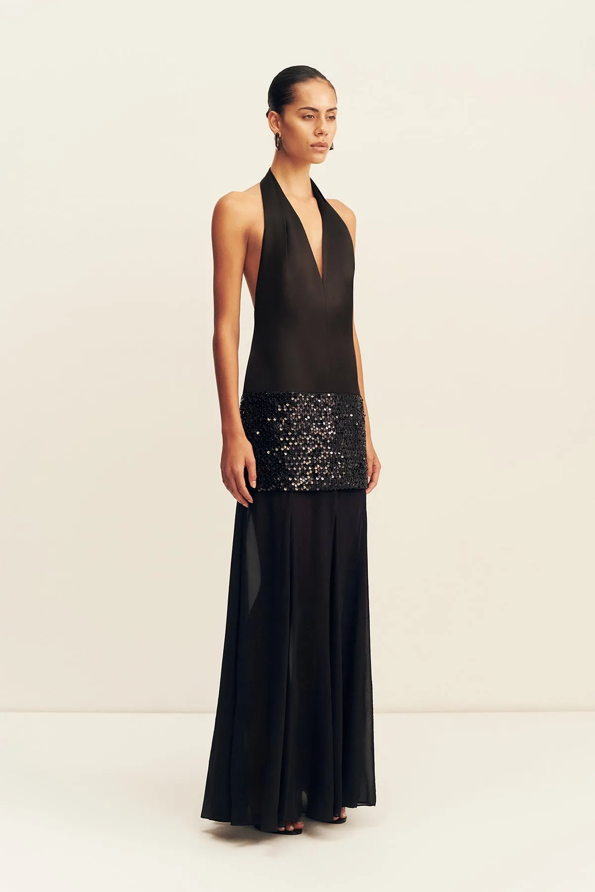 BIANCA HALTER PLUNGED MAXI DRESS - BLACK sold by Shona Joy product image thumbnail 3