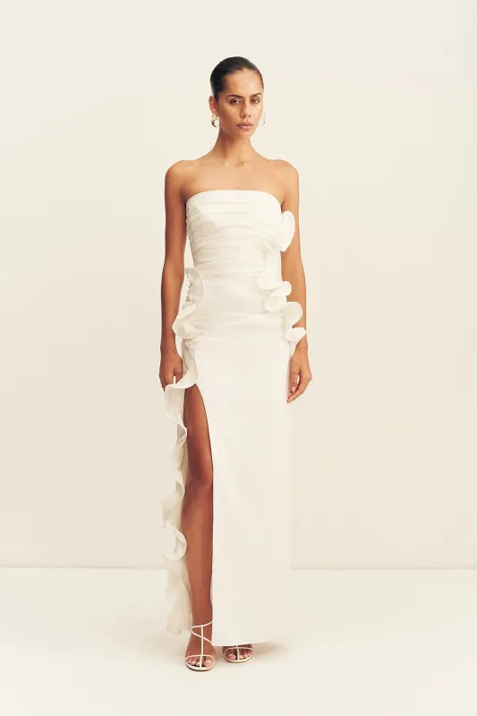CAMPBELL RUFFLE SIDE SPLIT MAXI DRESS - IVORY made by Shona Joy