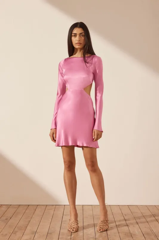 ARIENZO LONG SLEEVE OPEN BACK MINI DRESS - IBIS ROSE sold by Shona Joy
