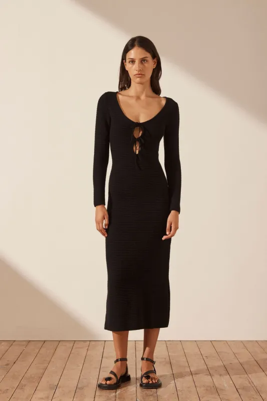 EVE LONG SLEEVE KEYHOLE MIDI DRESS - BLACK sold by Shona Joy