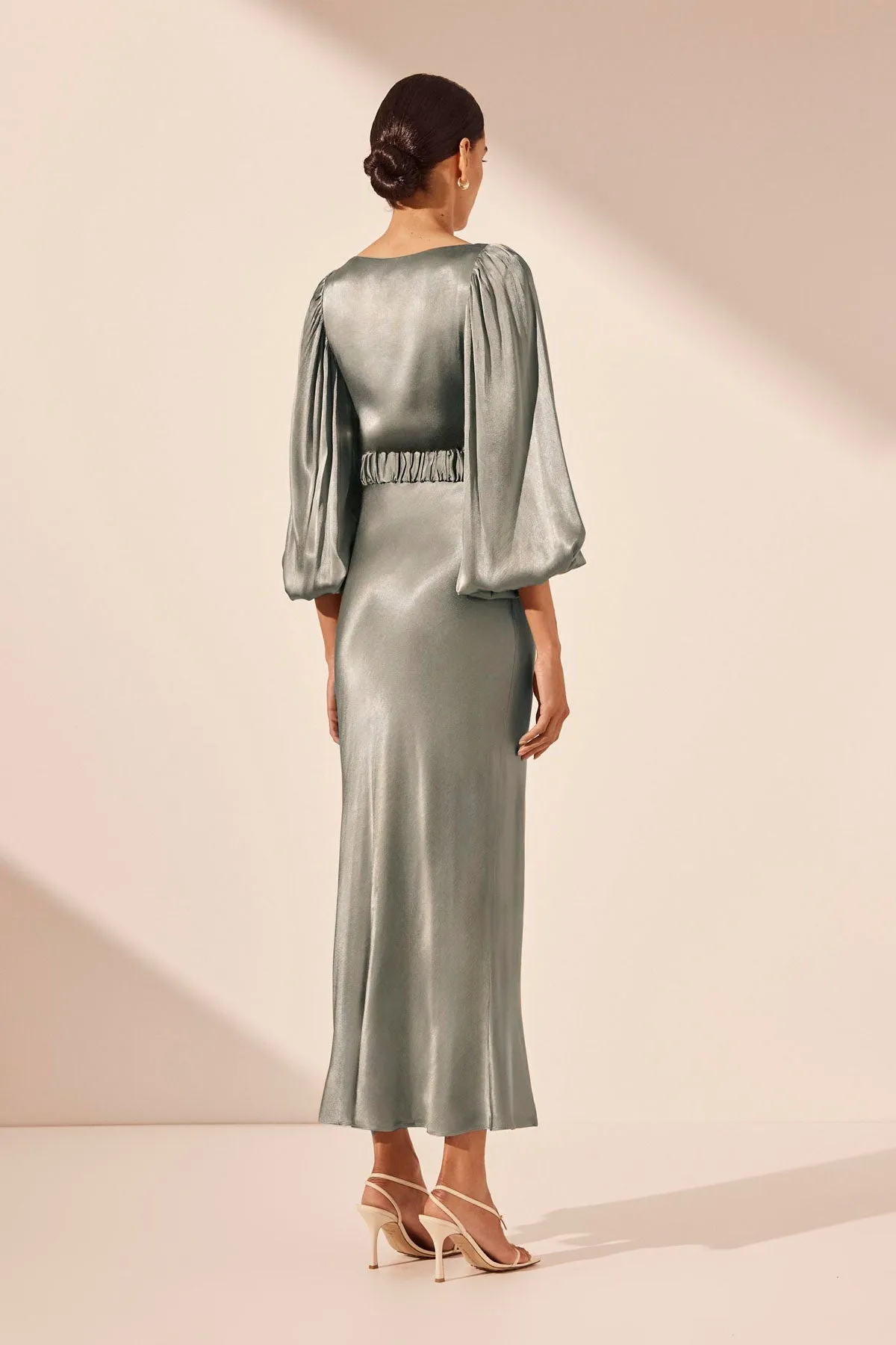LA LUNE BALLOON SLEEVE MIDI DRESS WITH BELT - SAGE sold by Shona Joy product image thumbnail 5
