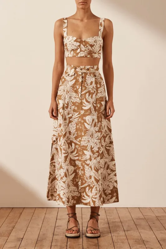 KIANA LINEN SIDE SPLIT MIDI SKIRT sold by Shona Joy