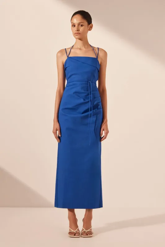 LANI DRAPED CROSS BACK MIDI DRESS - AZURE sold by Shona Joy