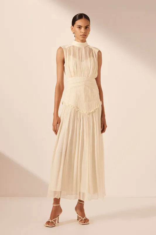 CLEMENCE HIGH NECK MIDI DRESS - CREAM sold by Shona Joy