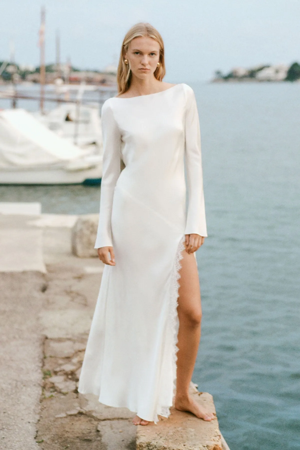 LA LUNE CUMULUS SILK BACKLESS LACE SPLIT MAXI DRESS - IVORY sold by Shona Joy product image thumbnail 5