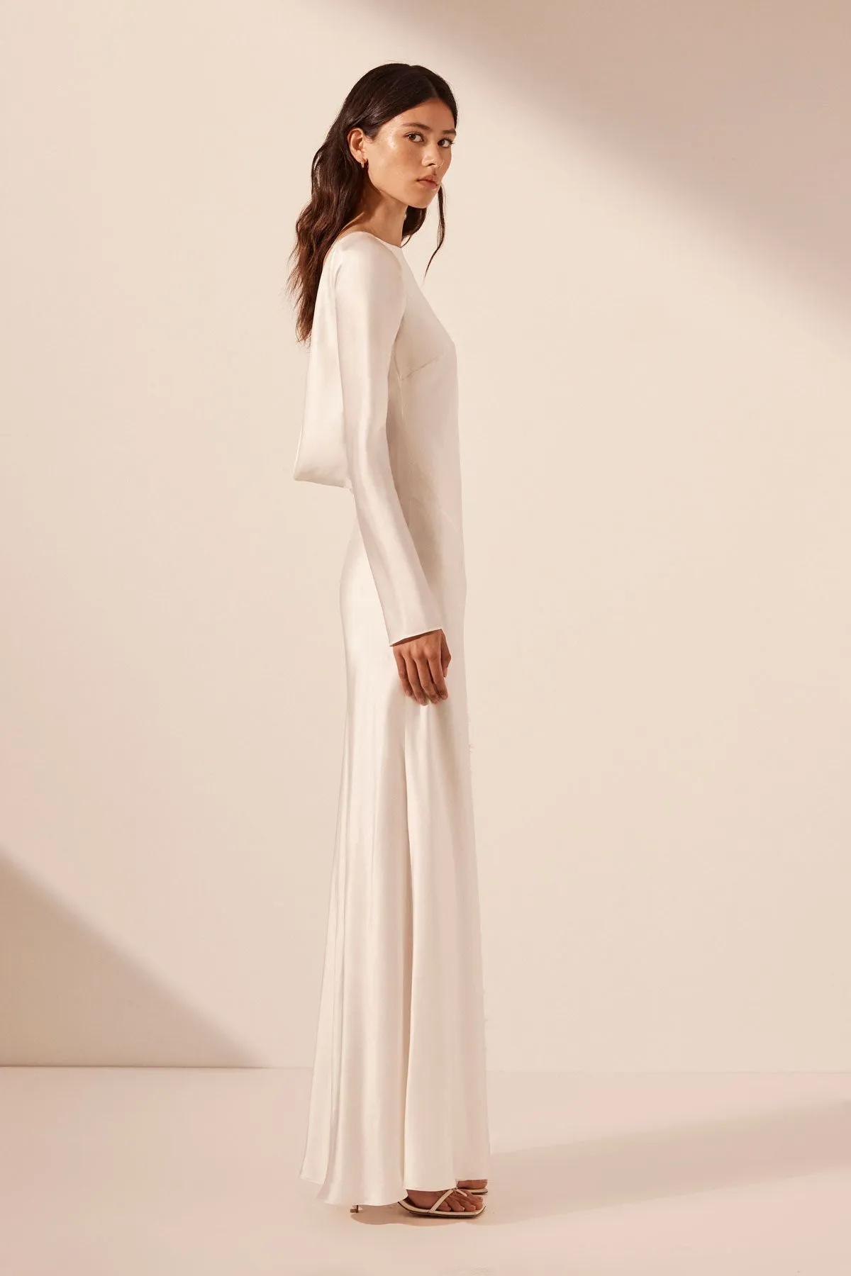 LA LUNE CUMULUS SILK BACKLESS LACE SPLIT MAXI DRESS - IVORY sold by Shona Joy product image thumbnail 3