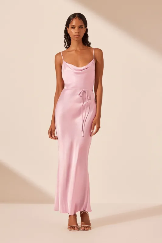 LA LUNE BIAS COWL MIDI DRESS - PEONY sold by Shona Joy