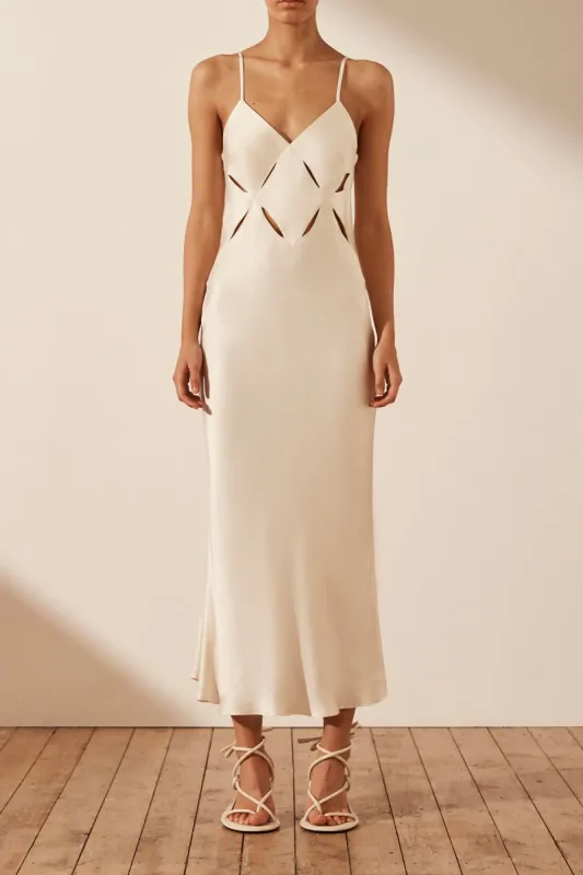 MILO CUT OUT SLIT MIDI DRESS - COCONUT sold by Shona Joy