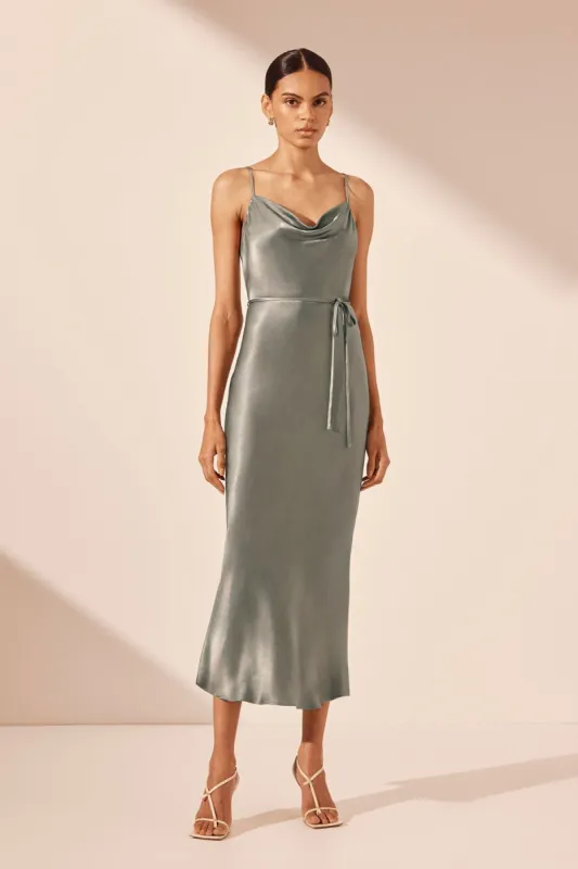 LA LUNE BIAS COWL MIDI DRESS - SAGE sold by Shona Joy