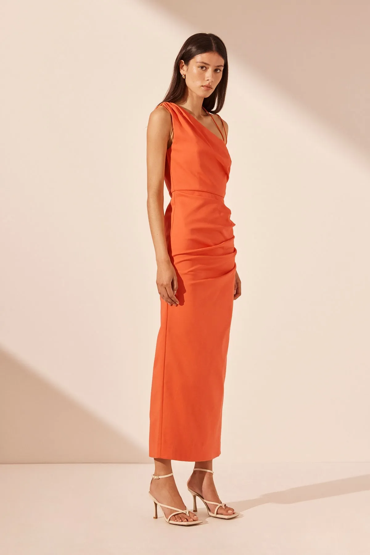 LANI ASYMMETRICAL GATHERED MIDI DRESS - HIBISCUS sold by Shona Joy product image thumbnail 2