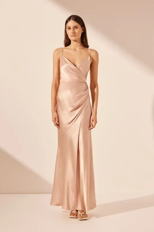 LA LUNE CROSS DRAPED MAXI DRESS - DESERT ROSE sold by Shona Joy