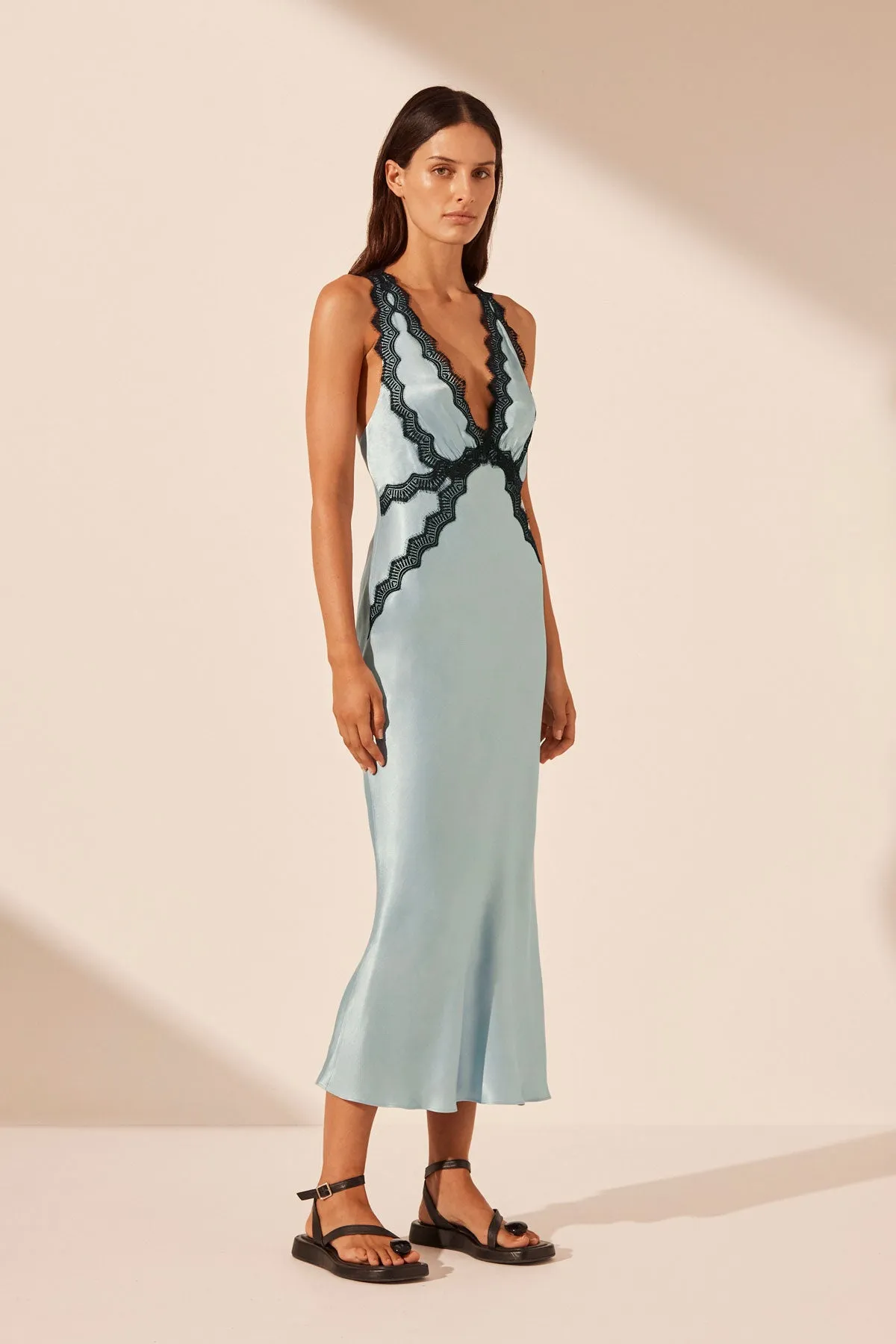 CAMILLE LACE CROSS BACK MIDI DRESS - COOL BLUE/BLACK sold by Shona Joy product image thumbnail 3