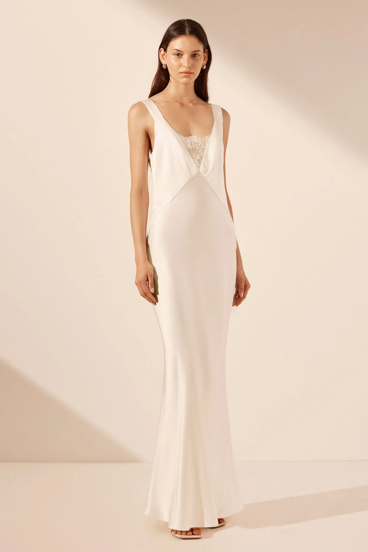 la lune cumulus silk lace maxi dress La Lune Cumulus Silk Backless Lace Split Maxi Dress