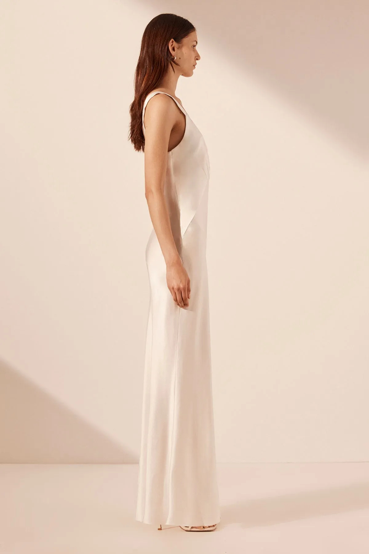 chinese dress ladies La Lune Cumulus Silk Strapless Draped Corset Maxi Dress | Ivory | Dresses
