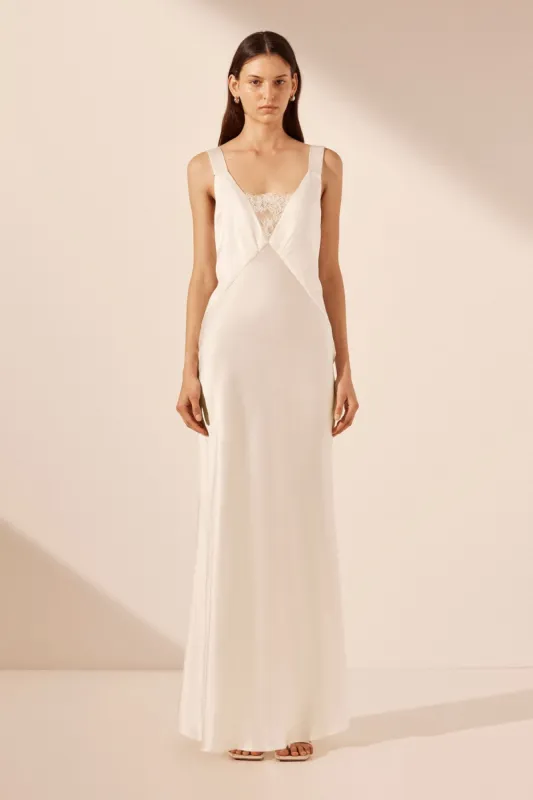 LA LUNE CUMULUS SILK PLUNGED LACE NECK GOWN - IVORY sold by Shona Joy