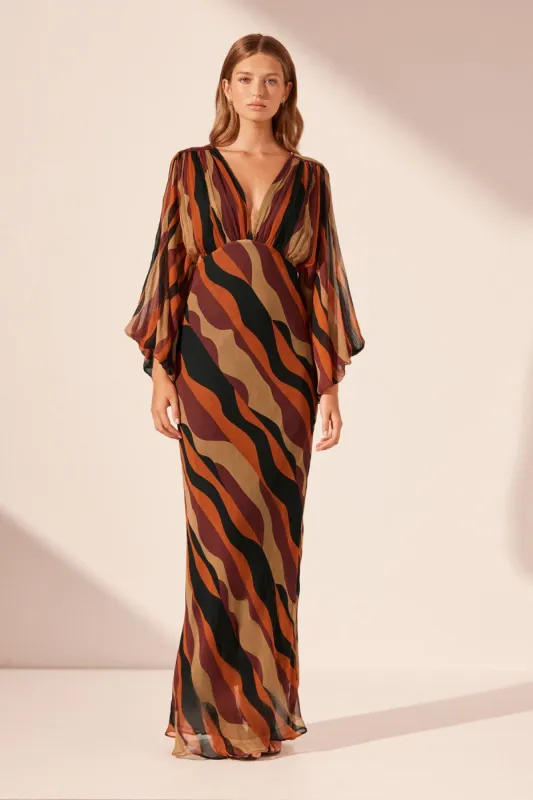 ANITA PLUNGE BALLOON SLEEVE MAXI DRESS sold by Shona Joy