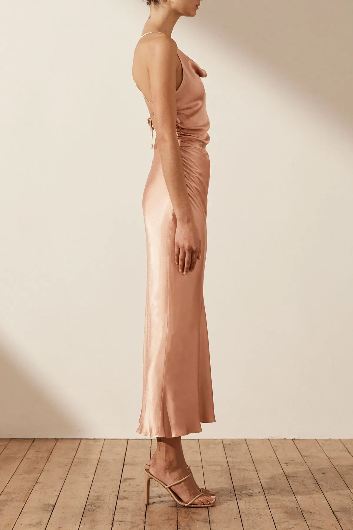 LA LUNE ASYMMETRICAL BIAS COWL MIDI DRESS - DESERT ROSE sold by Shona Joy product image thumbnail 3